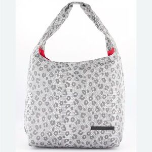 Tahari Hobo Pewter Leopard Tote Bag New With Tags Red Interior Padded Strap